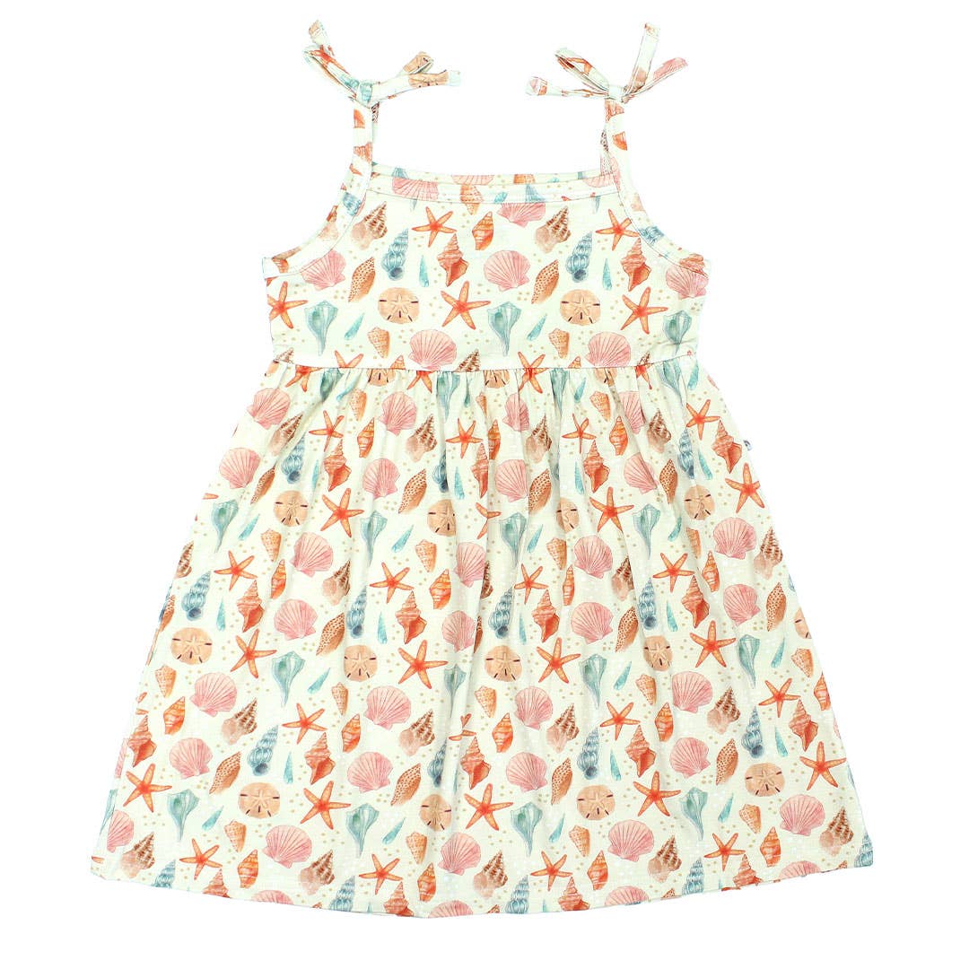 Sandy Seashells Beachy Kids Bamboo Sundress: Beige/Multi / 6-12M