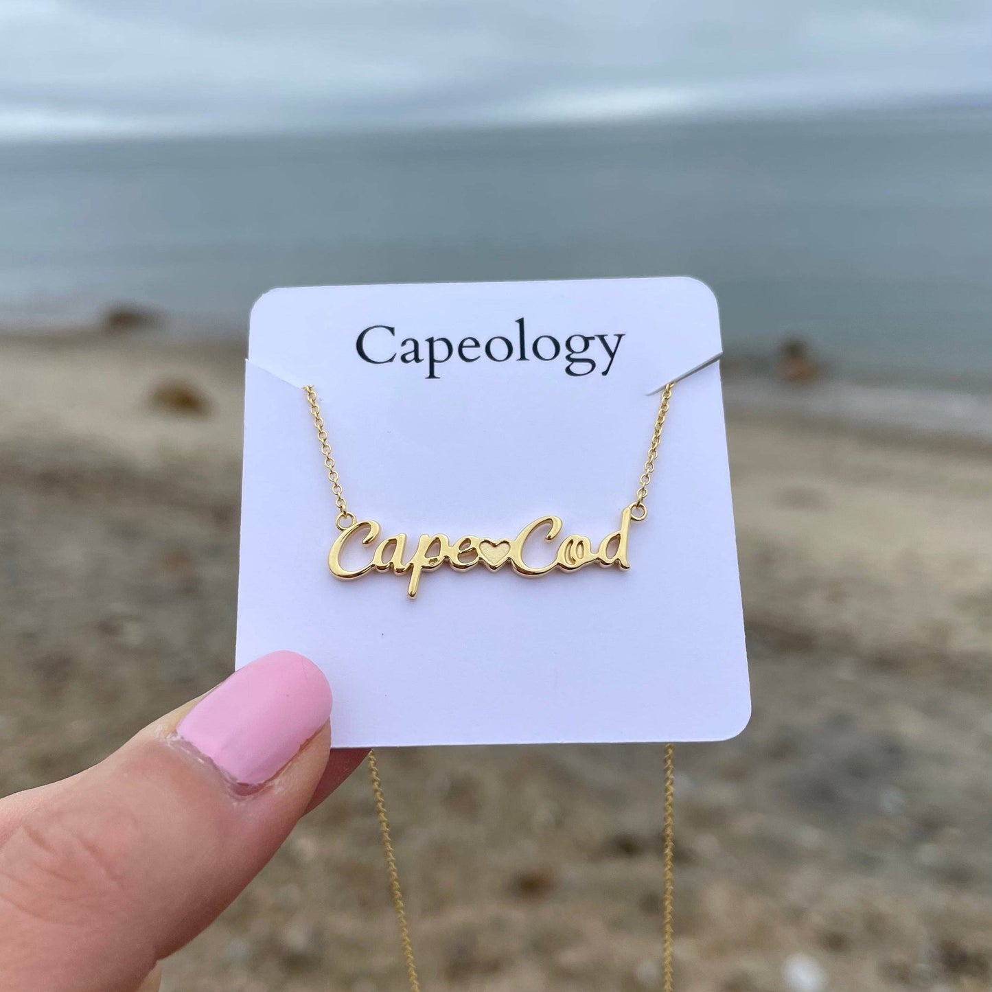 Dainty Cape Cod Script Necklace: Gold