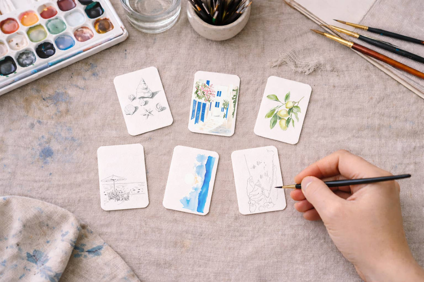 Paintable Watercolor Card Deck - Mediterranean Coast