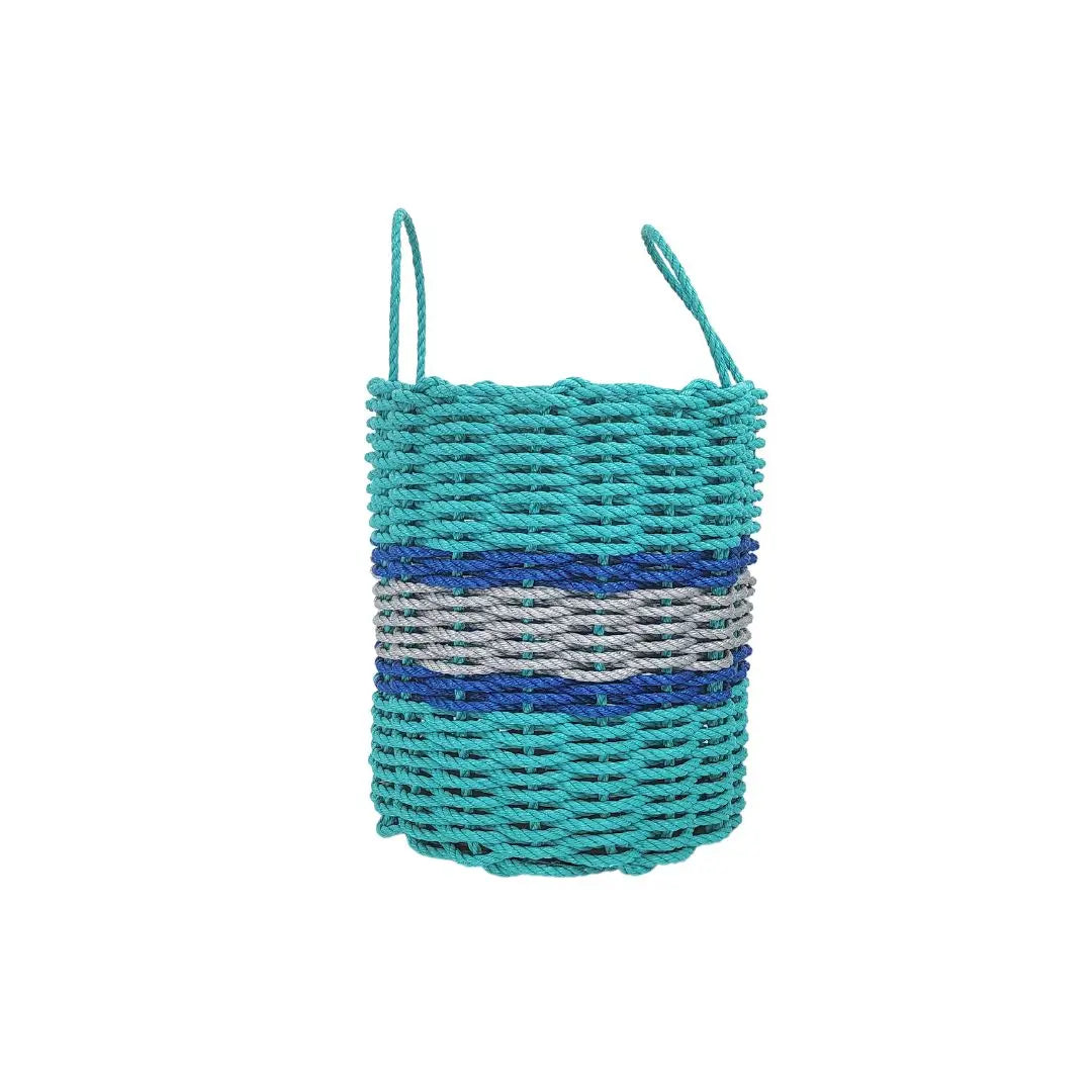 Authentic Maine Lobster Rope Storage Basket Teal and Light Gray with Blue Accents