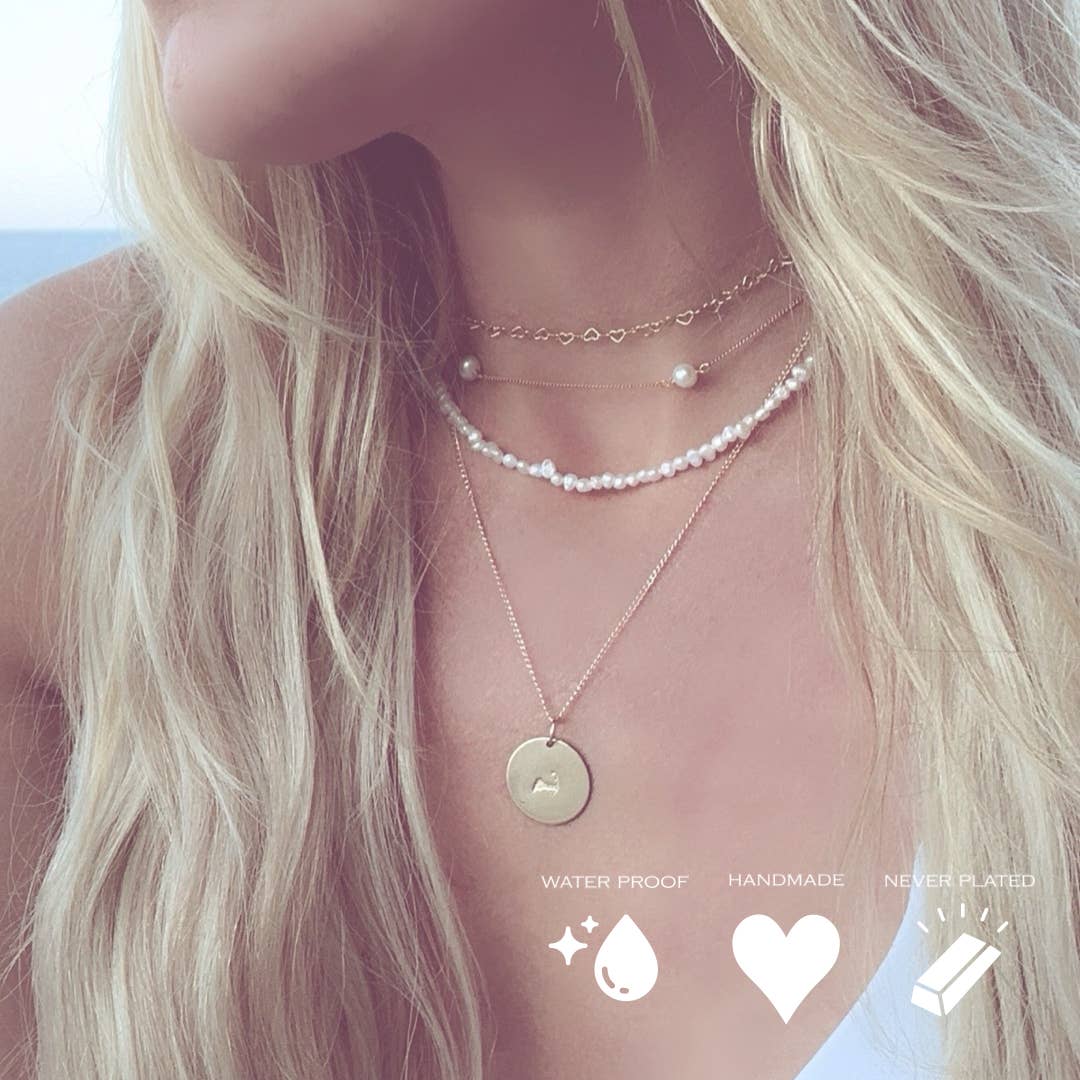 Dainty Surfer Five Pearl Choker Necklace - Gold Filled