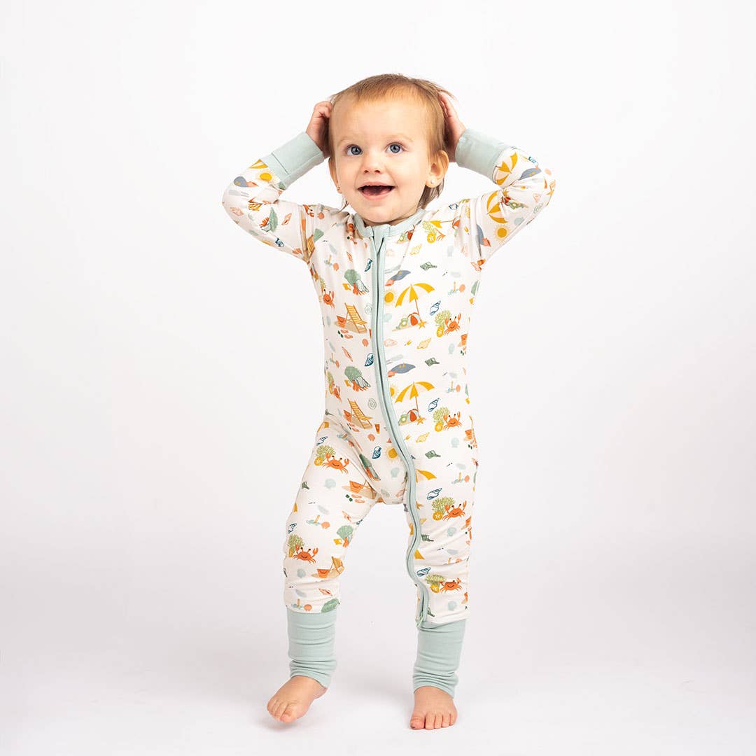 Beach Day Summer Convertible Sleeper Bamboo Baby Pajamas: 18-24M