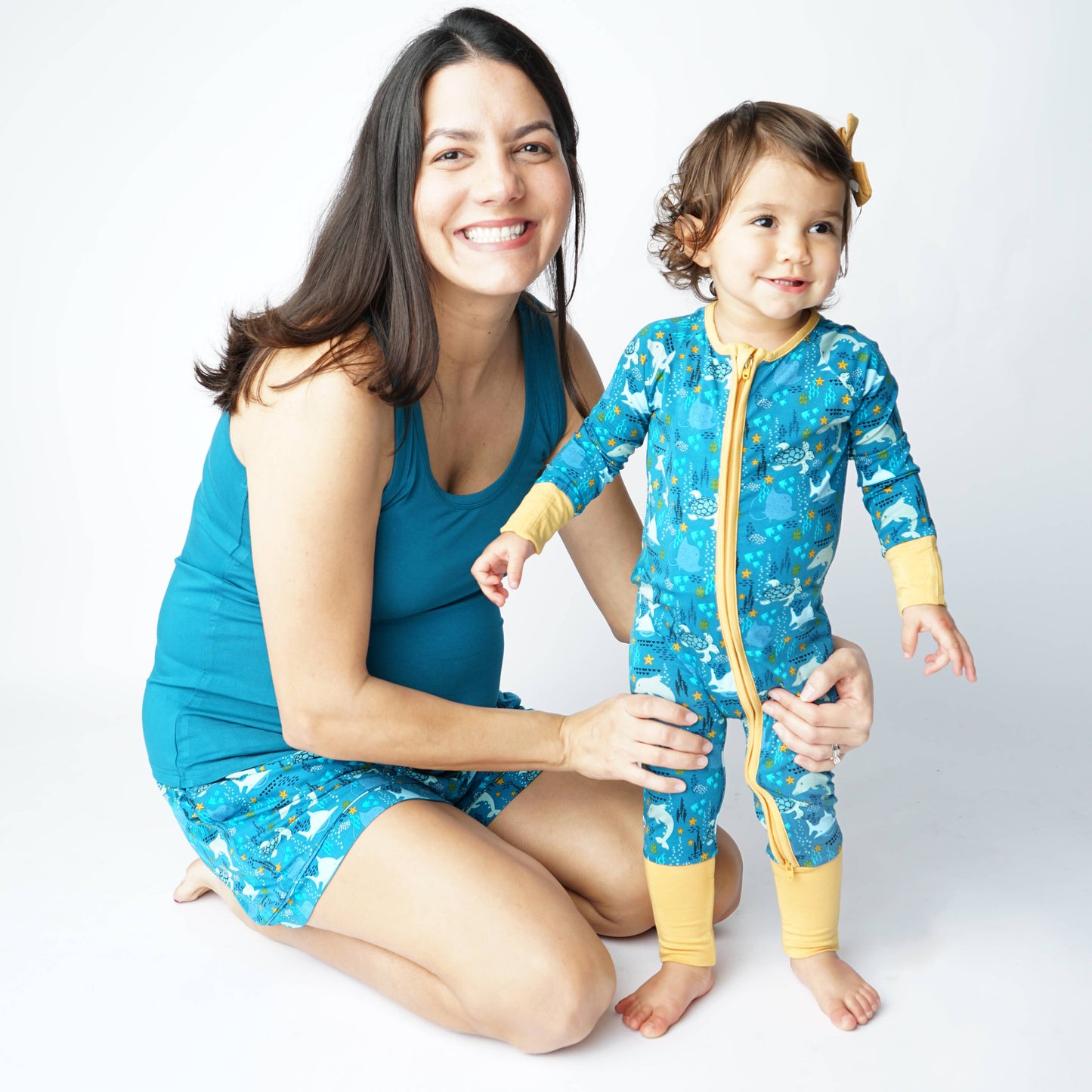 Ocean Friends Bamboo Pajama Convertible Footie Romper: Blue / 3-6M