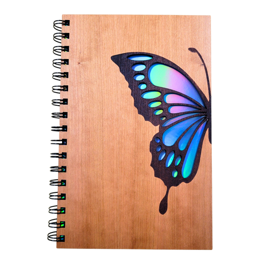 Blue Butterfly Wood Journal - Stationery, Journals, Notebook: Blank Paper