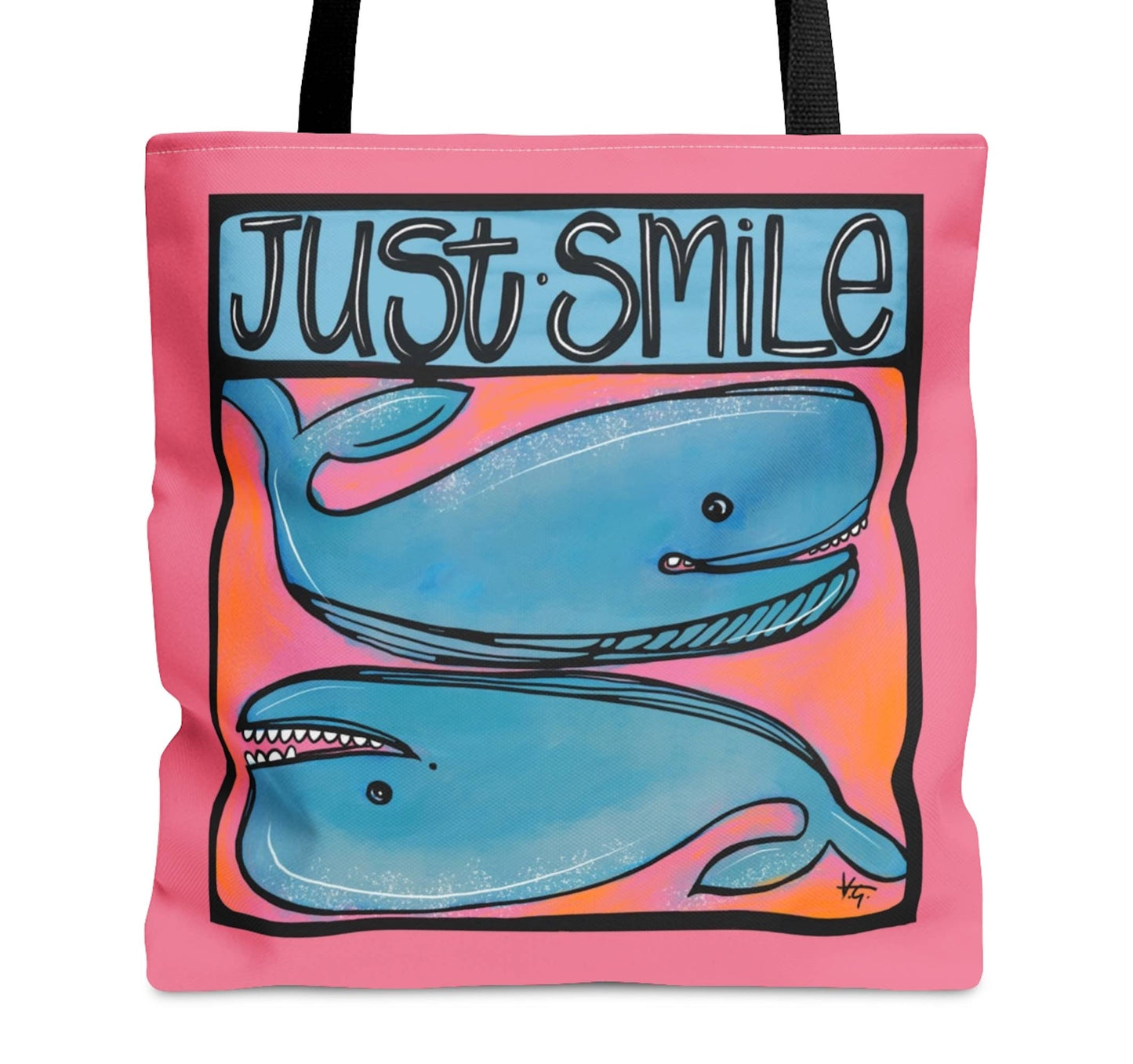 Small Just Smile Coastal Whales Colorful Tote Bag