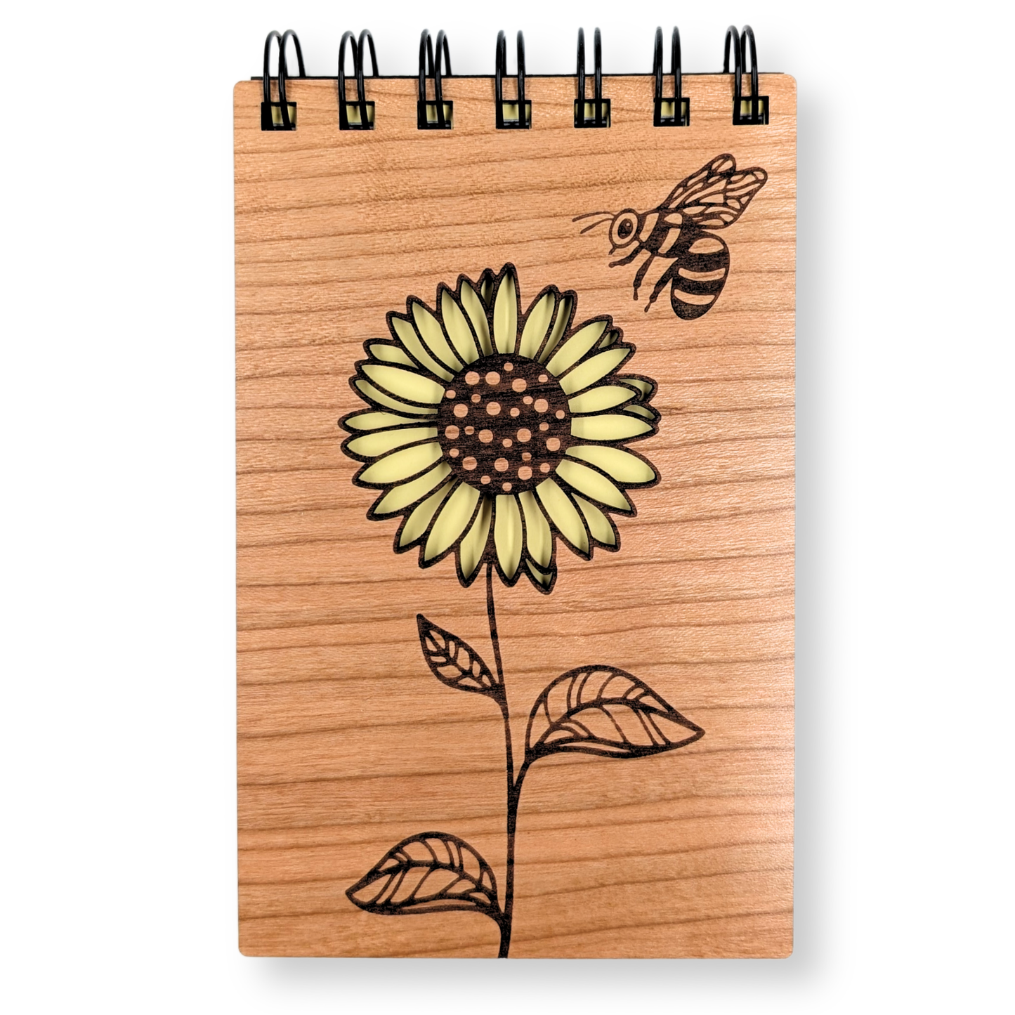 Sunflower Bee Wood Pocket Notebook - Notepad