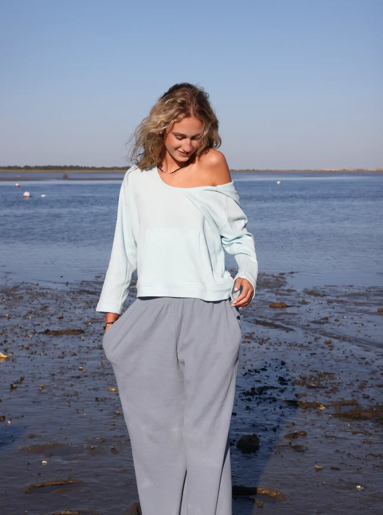 Ballet Blush Waffle Hoodie – 100% Cotton Coastal Essential