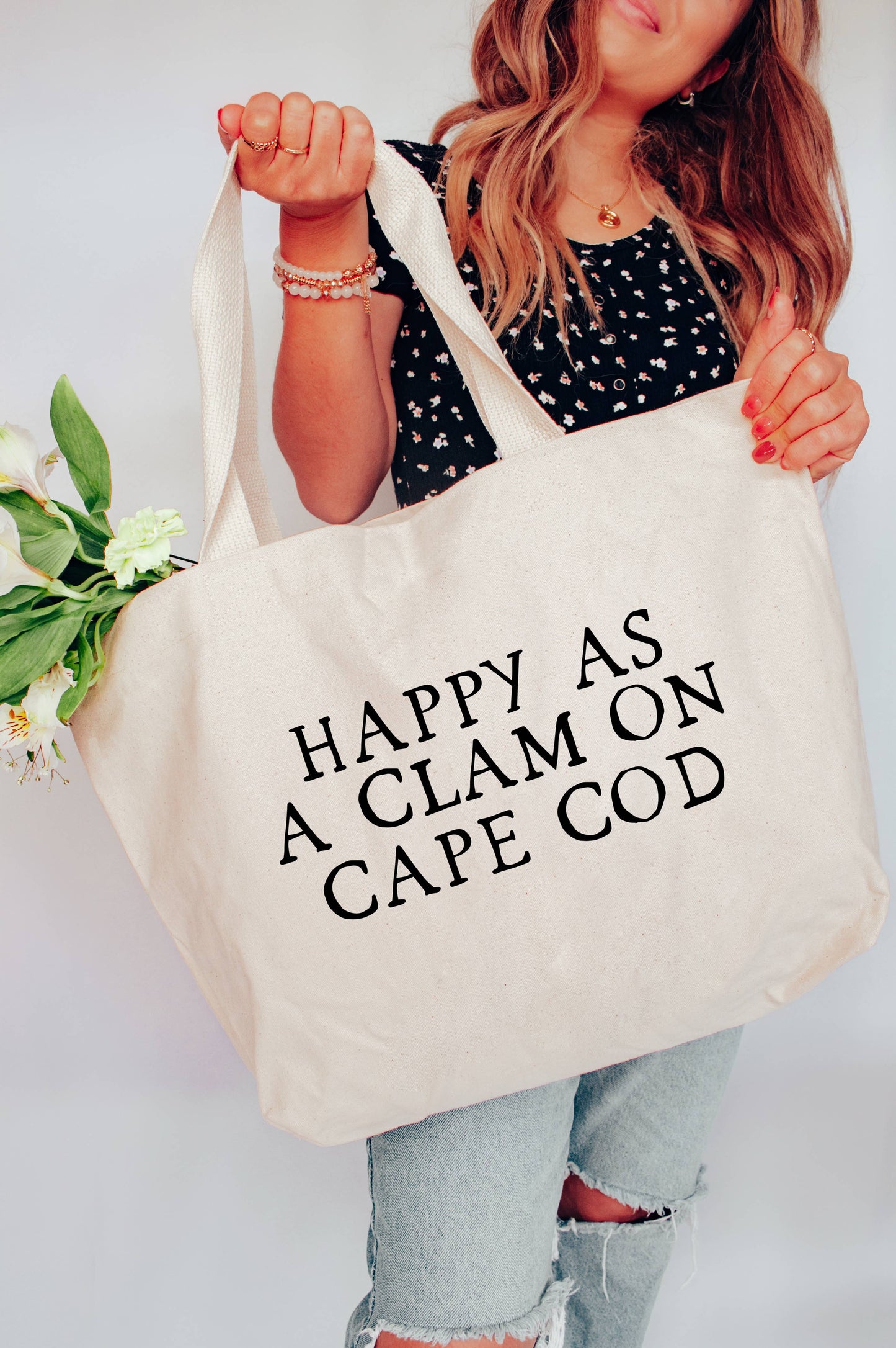 Happy as a Clam on Cape Cod Tote Bag: Medium