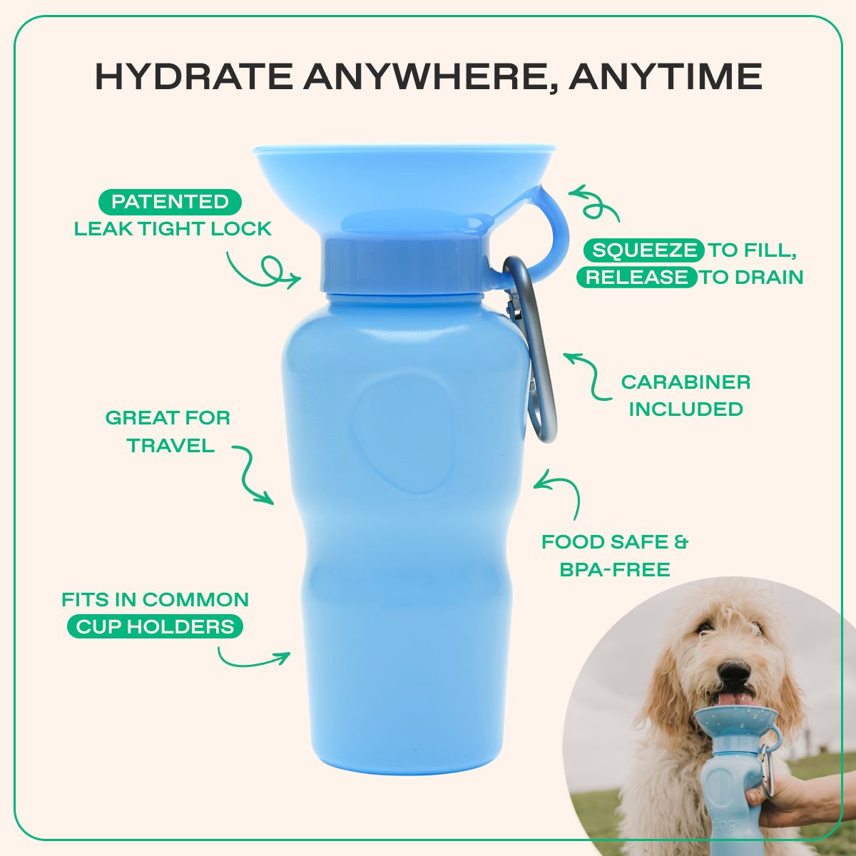 22oz Original Springer Dog Travel Water Bottle