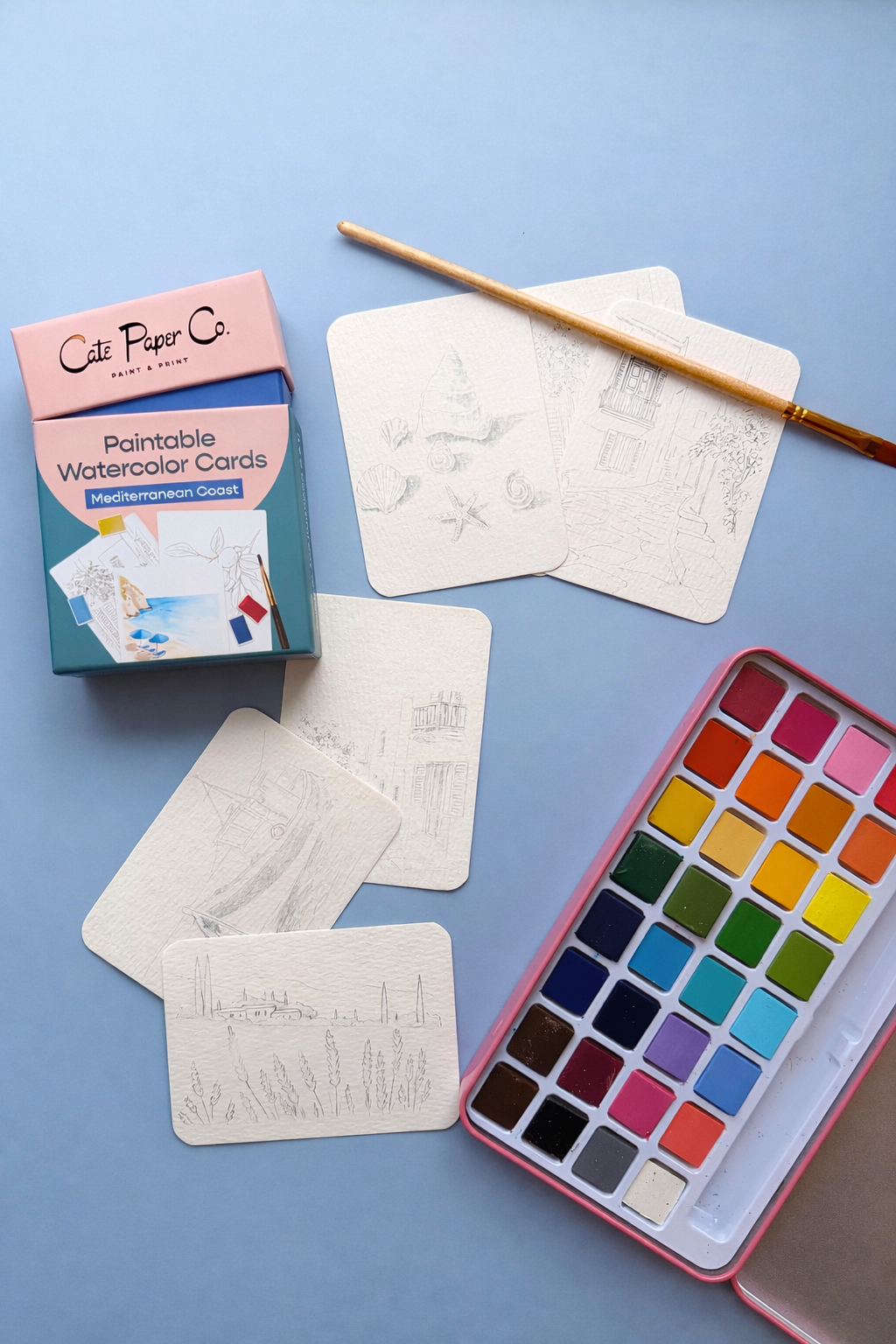 Paintable Watercolor Card Deck - Mediterranean Coast