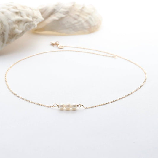 Dainty Triple Pearl Choker: Gold Filled