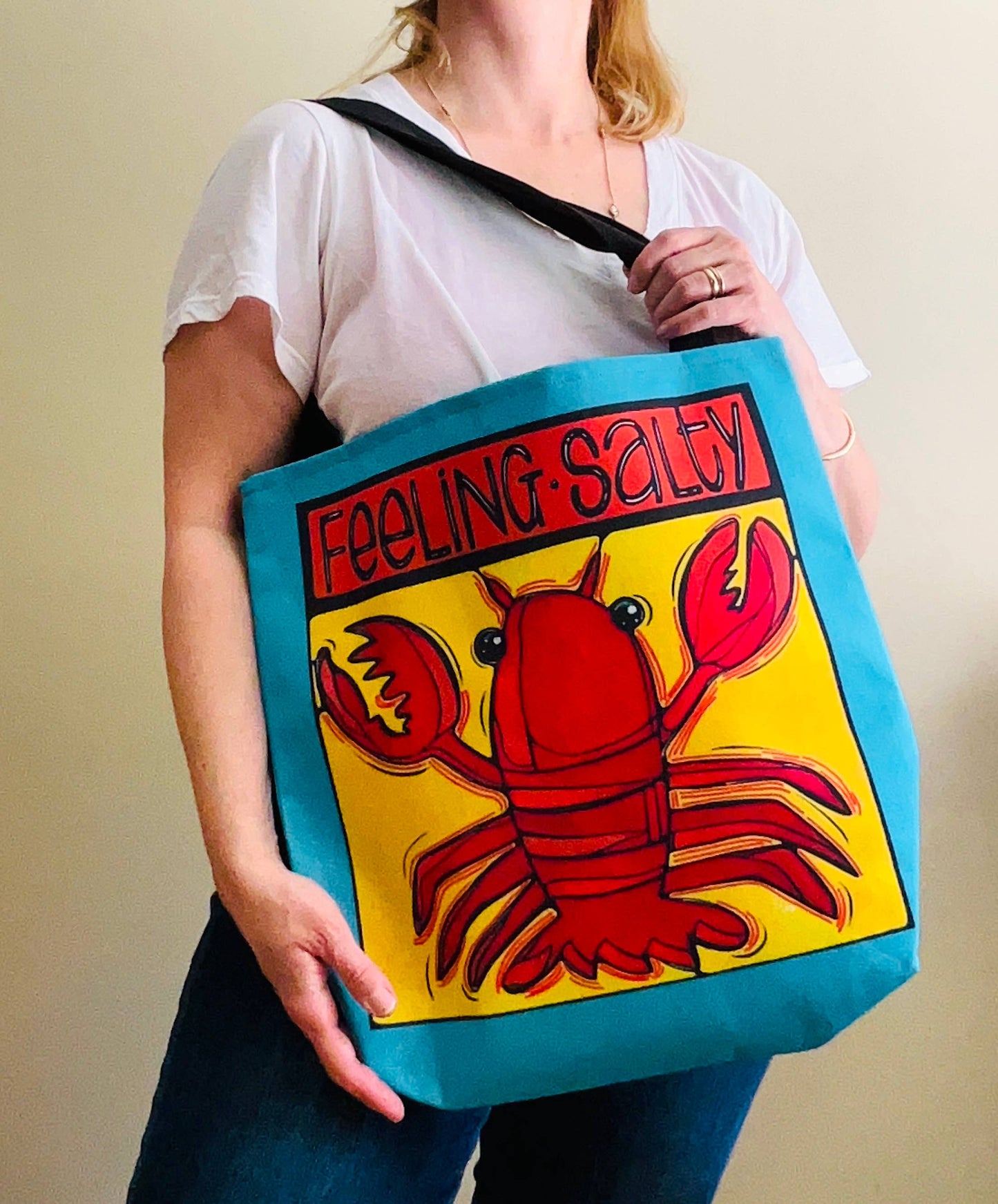 Medium Feeling Salty Lobster Coastal Beach/Tote Bag