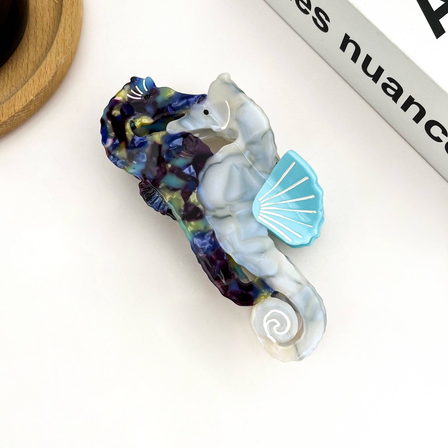 Blue Seahorse Hair Clip, Ocean-Inspired Animal Claw Clip