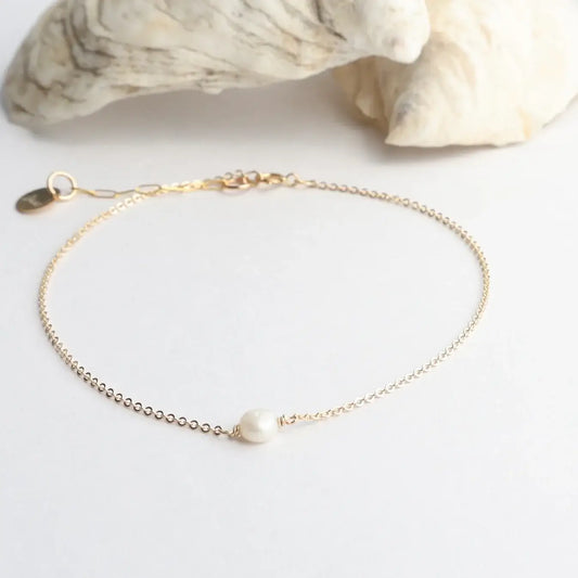 Dainty Single Pearl Anklet: Gold Filled