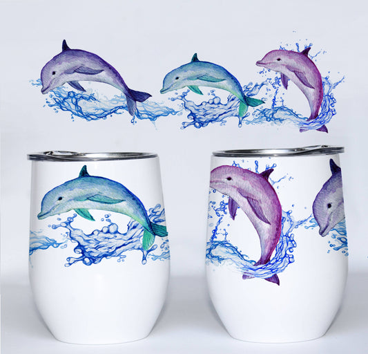 Dolphins Nautical Beach Insulated Wine Tumbler with Cover