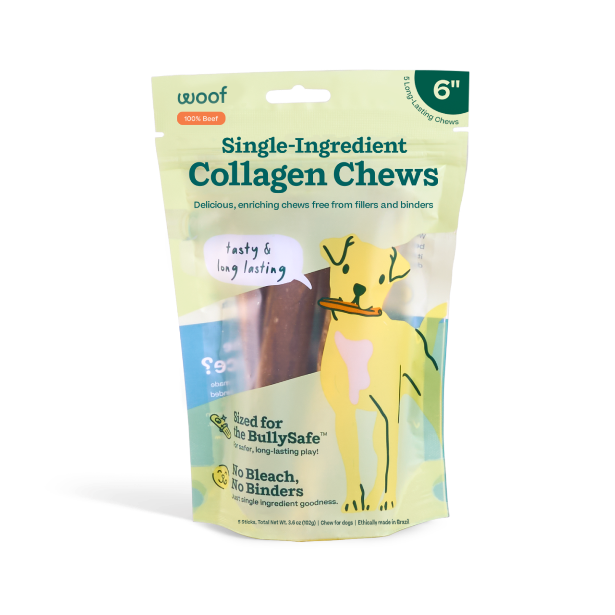 BullySafe Chews - Pure Collagen: Beef / 6-inch 10 pack
