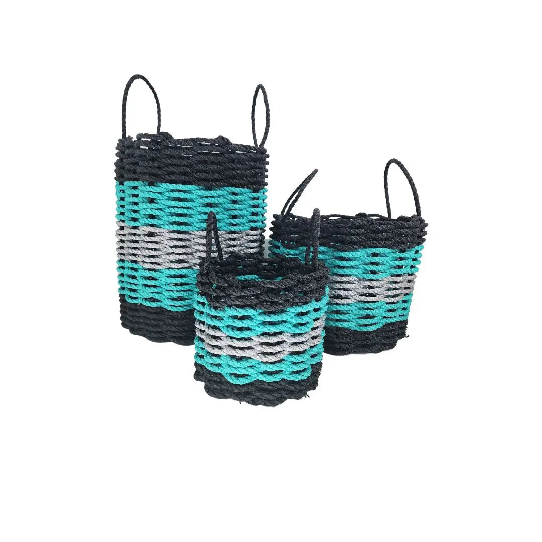Five Stripe Rope Storage Basket Black, Teal & Gray