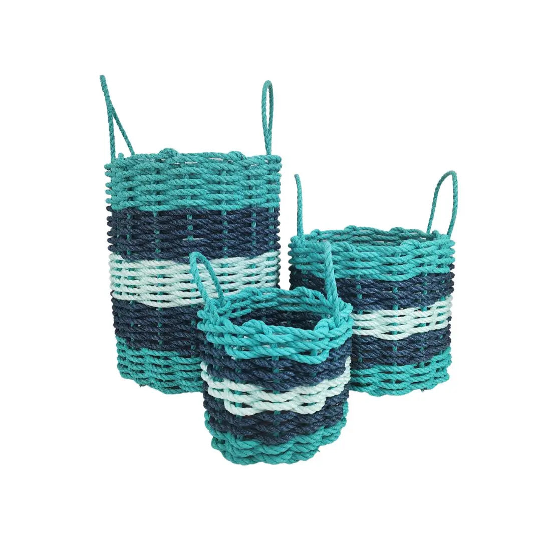 Five Stripe Rope Storage Basket Teal, Navy Blue & Seafoam