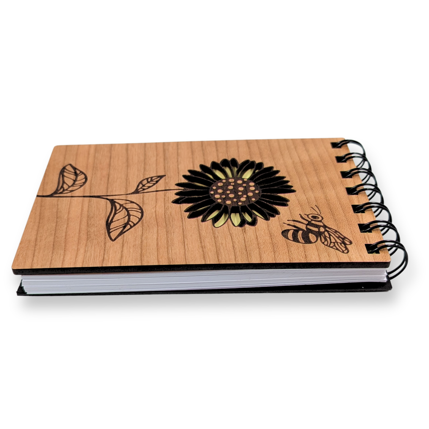 Sunflower Bee Wood Pocket Notebook - Notepad