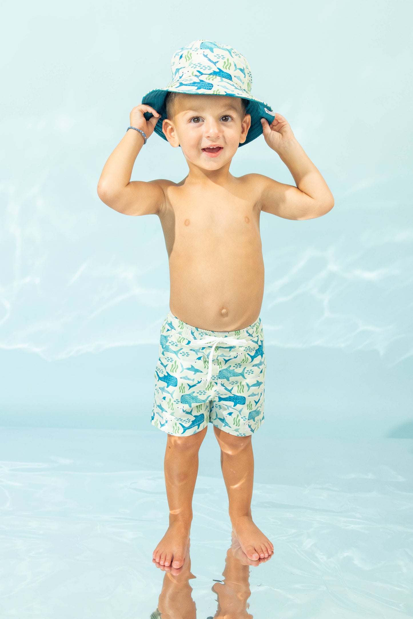 Shark Friends Ocean Animals Boys Swim Trunks Kids Swimsuit: Blue/Multi / 18-24M