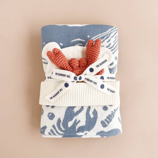 Nautical Baby Gift Set Crab Cotton Blanket Teether Hat Summer