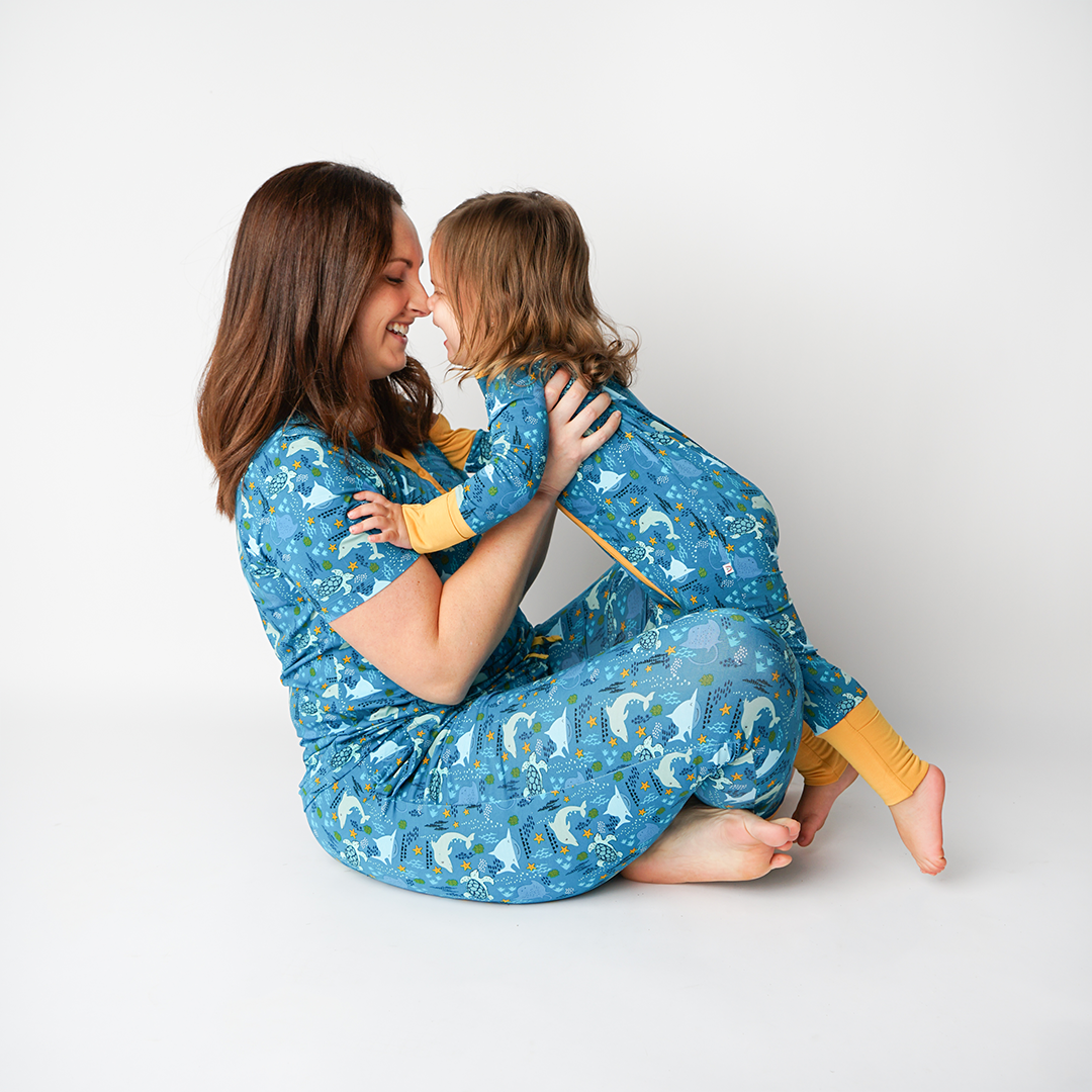 Ocean Friends Bamboo Pajama Convertible Footie Romper: Blue / 12-18M