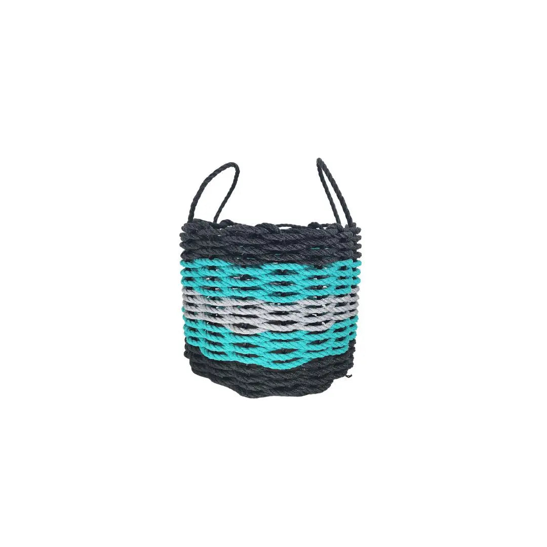 Five Stripe Rope Storage Basket Black, Teal & Gray