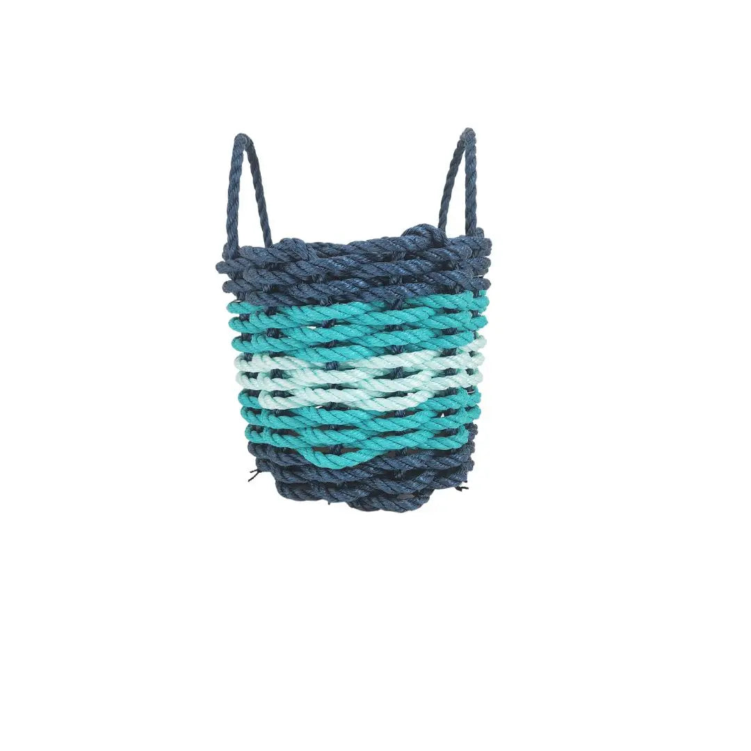Five Stripe Rope Storage Basket Navy Blue, Teal & Seafoam