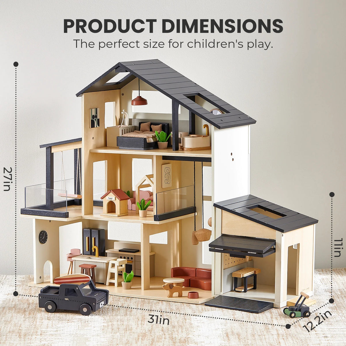 Sweet Family Gift Set: Black Dollhouse & Dollhouse Garage & Extra Dolls Set