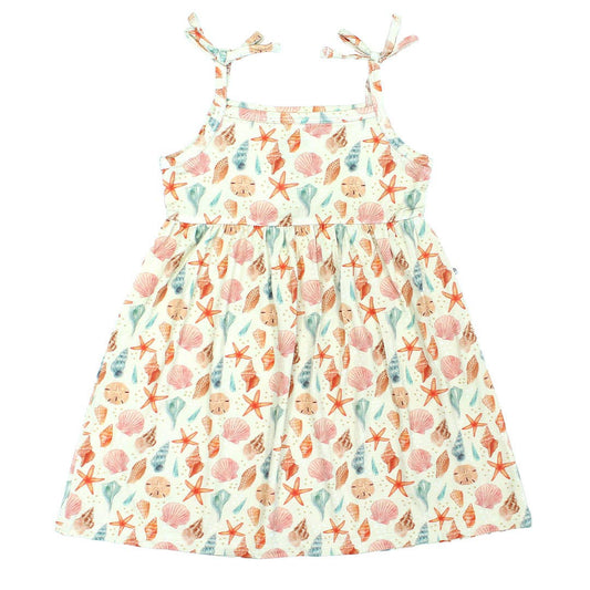 Sandy Seashells Beachy Kids Bamboo Sundress: Beige/Multi / 2/3T