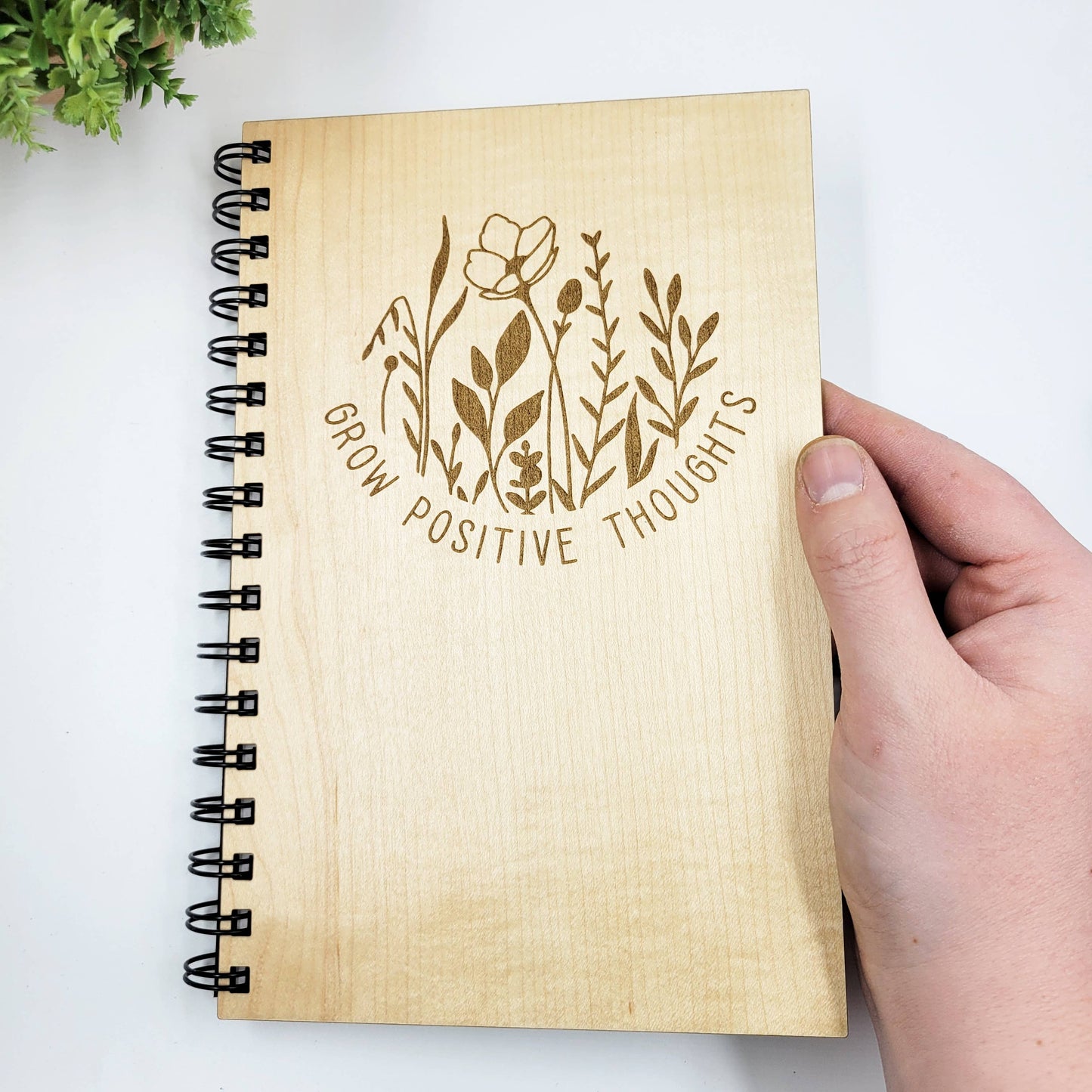 Positive thoughts wood journal - refillable notebook: Blank