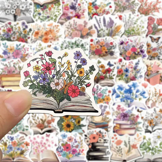 Whimsical Books and Flower Graffiti Stickers, Enchanting: 10 Stickers