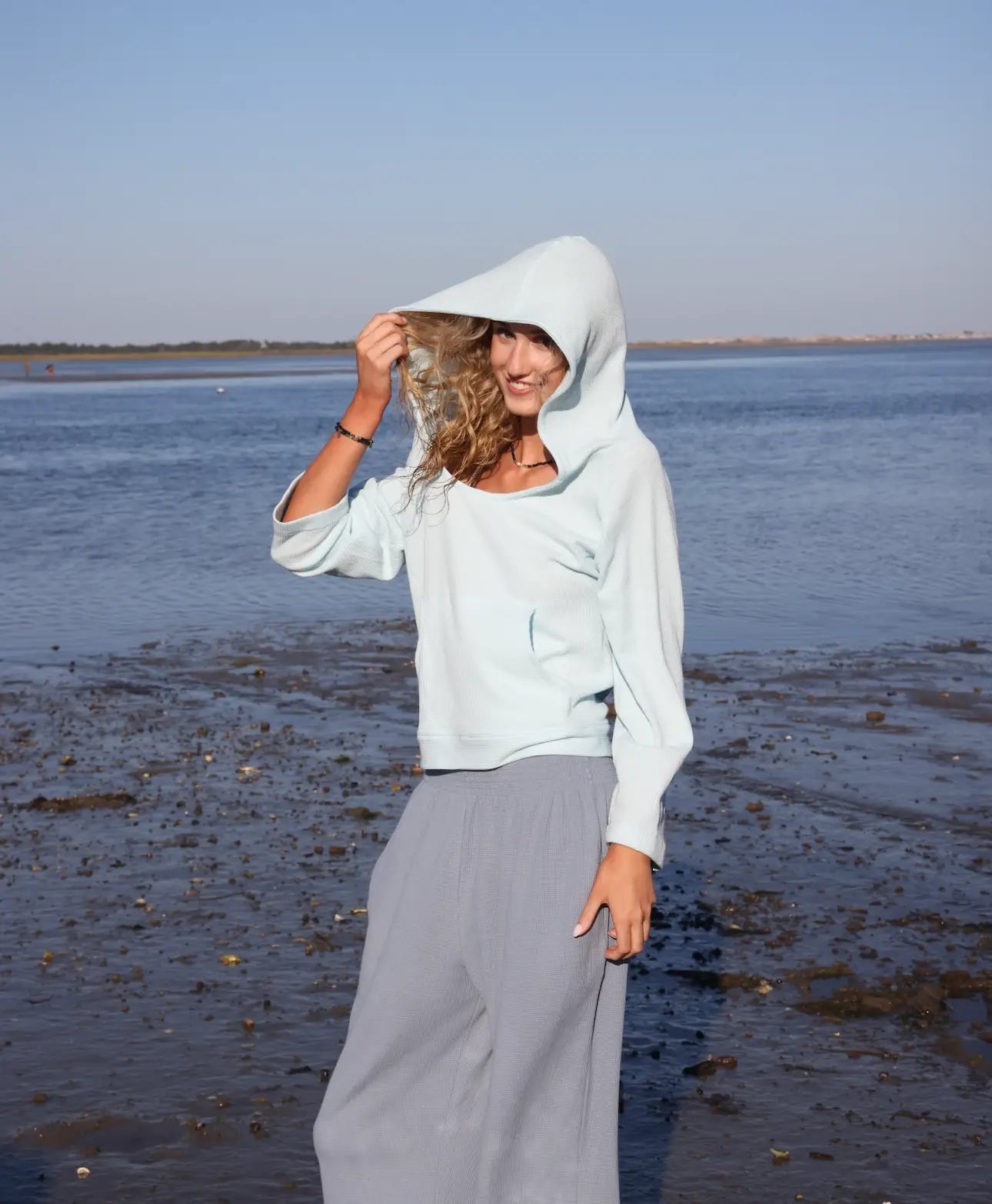 Ballet Blush Waffle Hoodie – 100% Cotton Coastal Essential