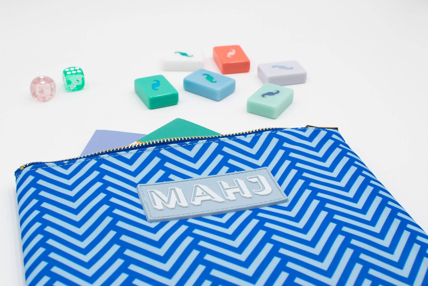 Premium Mahjong Card & Accessory Bag: Geometric- Green Card & Accessory Bag