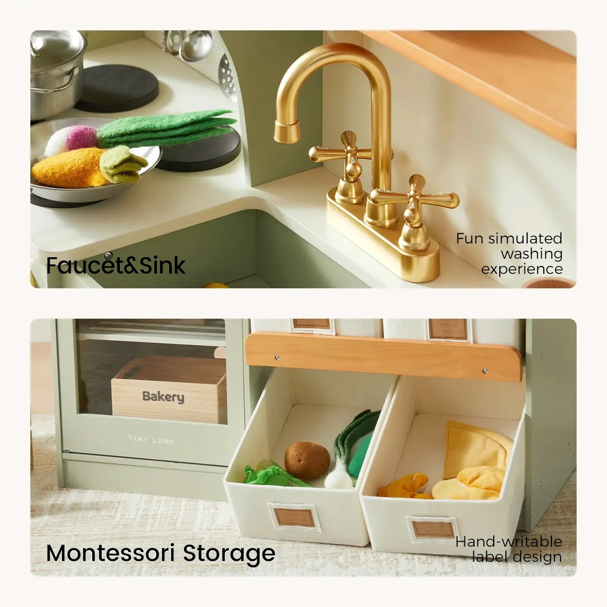 Tiny Land® Wooden Play Kitchen with Storage for Creative Toddlers