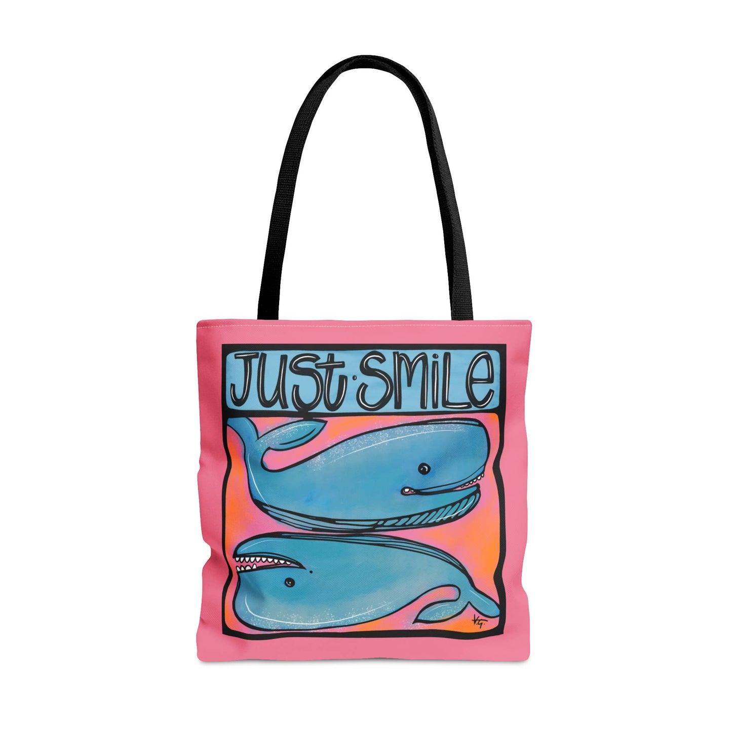 Small Just Smile Coastal Whales Colorful Tote Bag