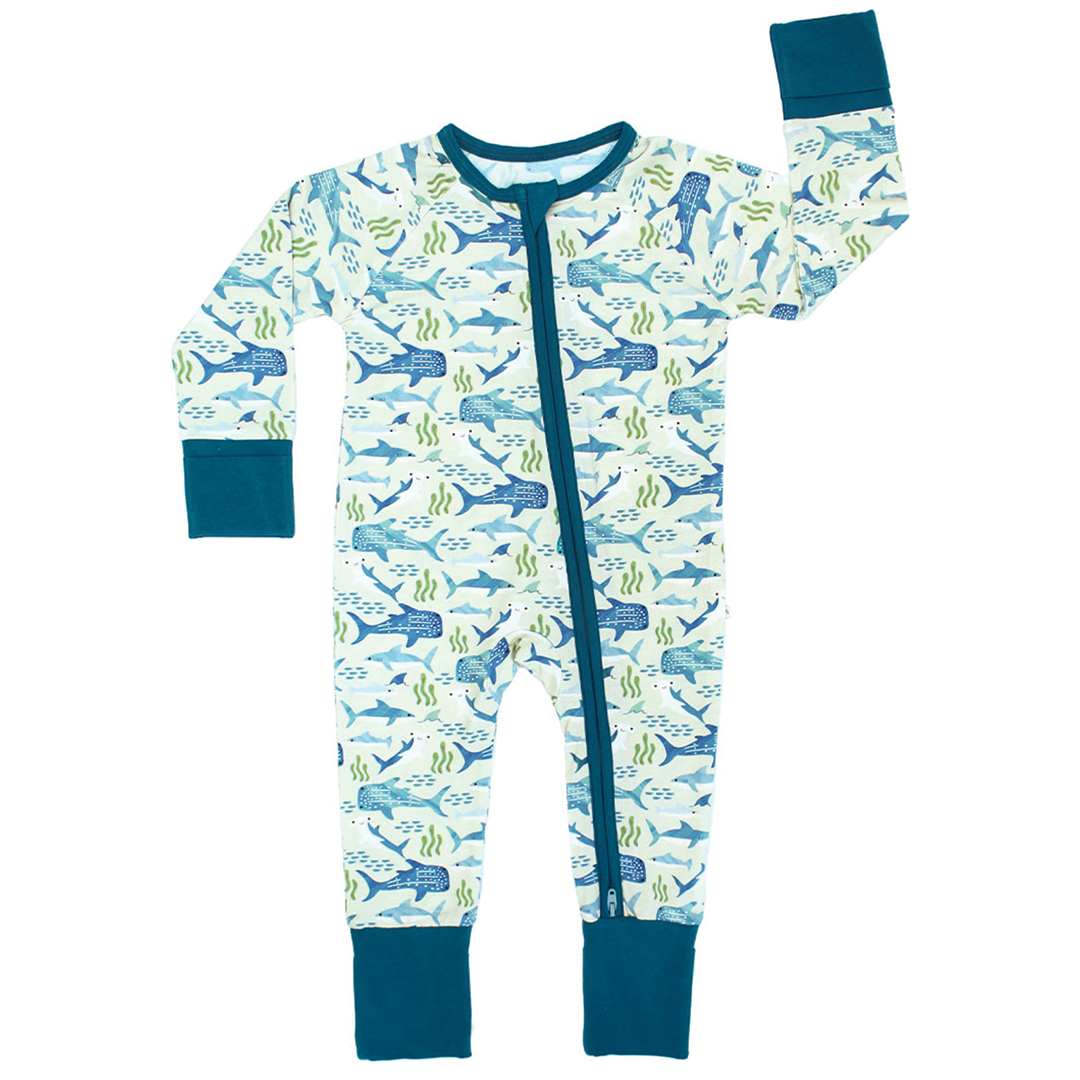 Shark Friends Ocean Bamboo Convertible Baby Pajamas: Blue/Multi / 0-3M