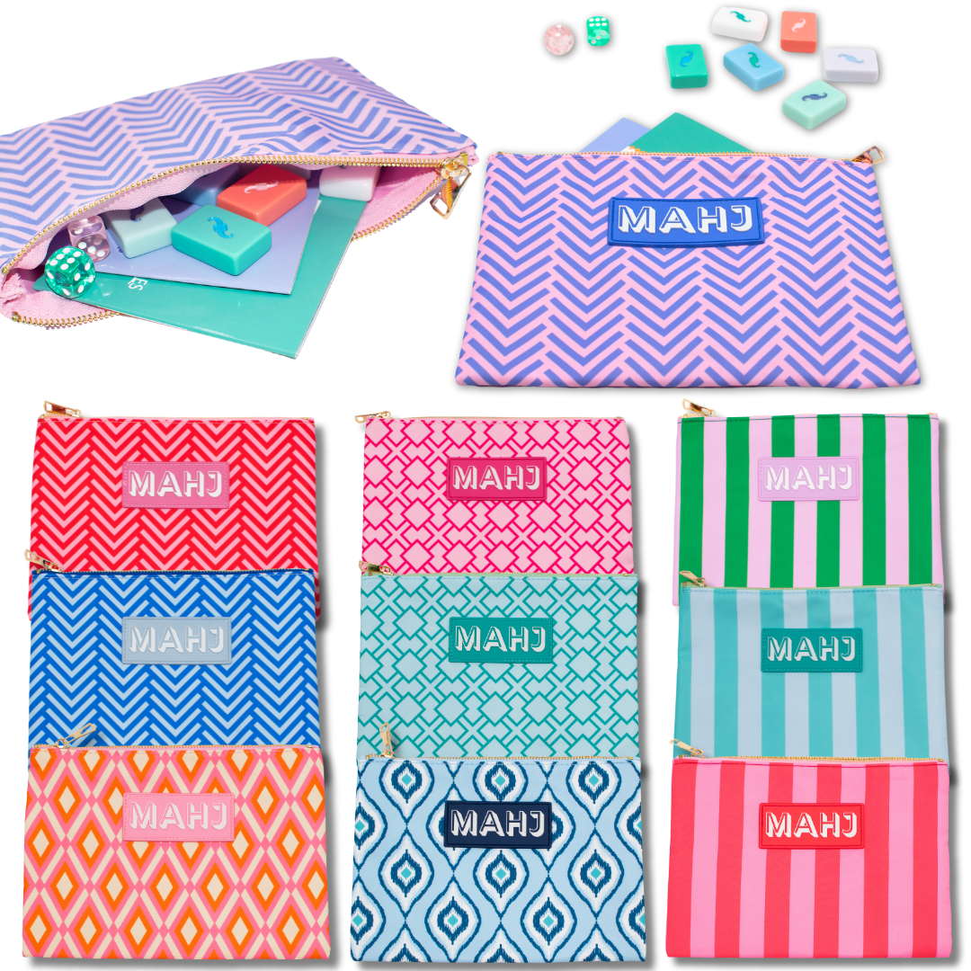 Premium Mahjong Card & Accessory Bag: Geometric- Green Card & Accessory Bag