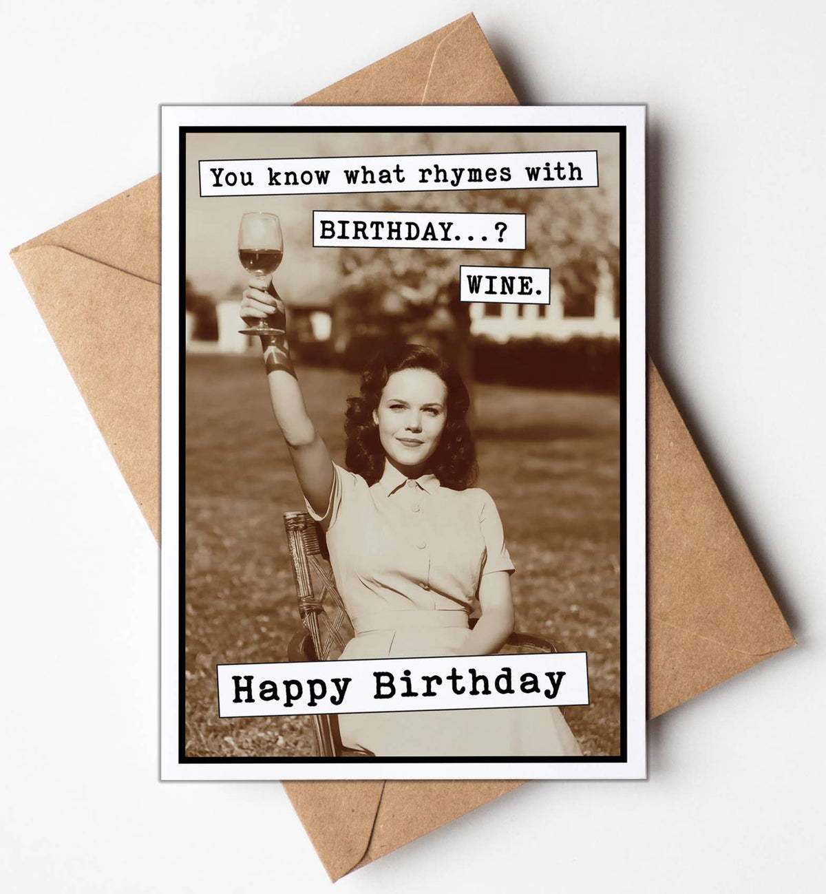 Rhymes With Wine Funny Birthday Card