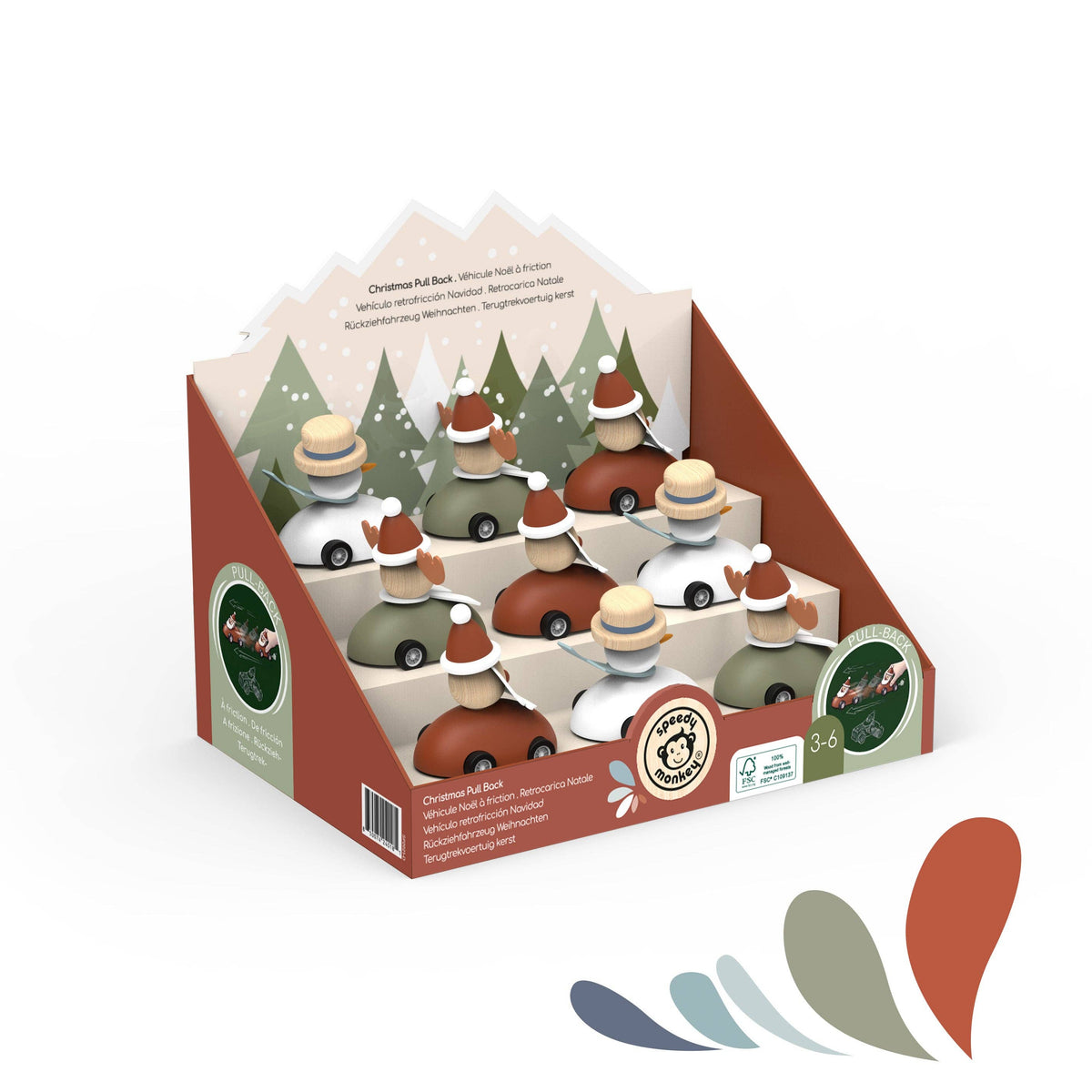 Display of 9 Christmas Pull Back