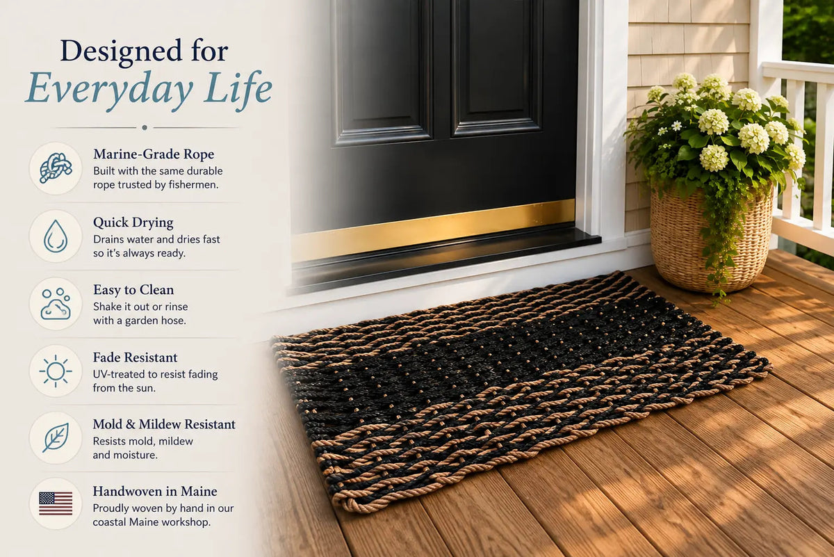 Lobster Rope Mat Navy Blue and Light Gray