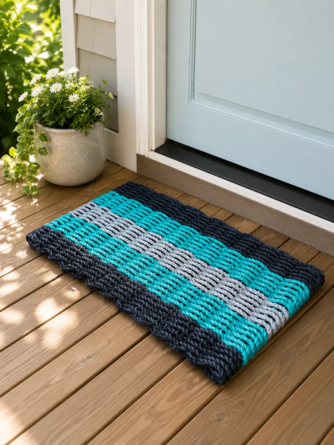 5 Stripe Lobster Rope Mat Black, Teal Light Gray
