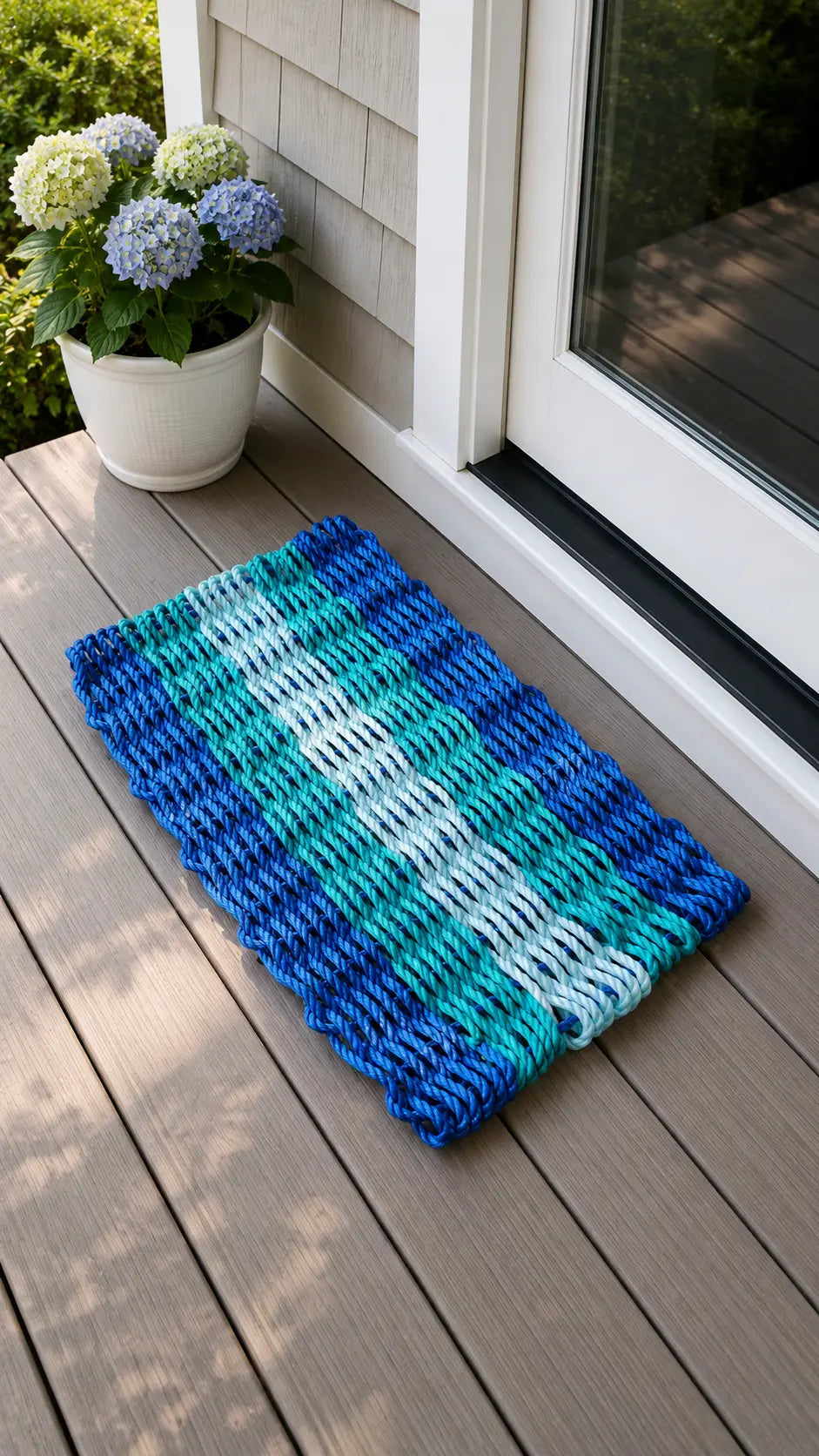 5 Stripe Lobster Rope Mat Blue, Teal and Seafoam