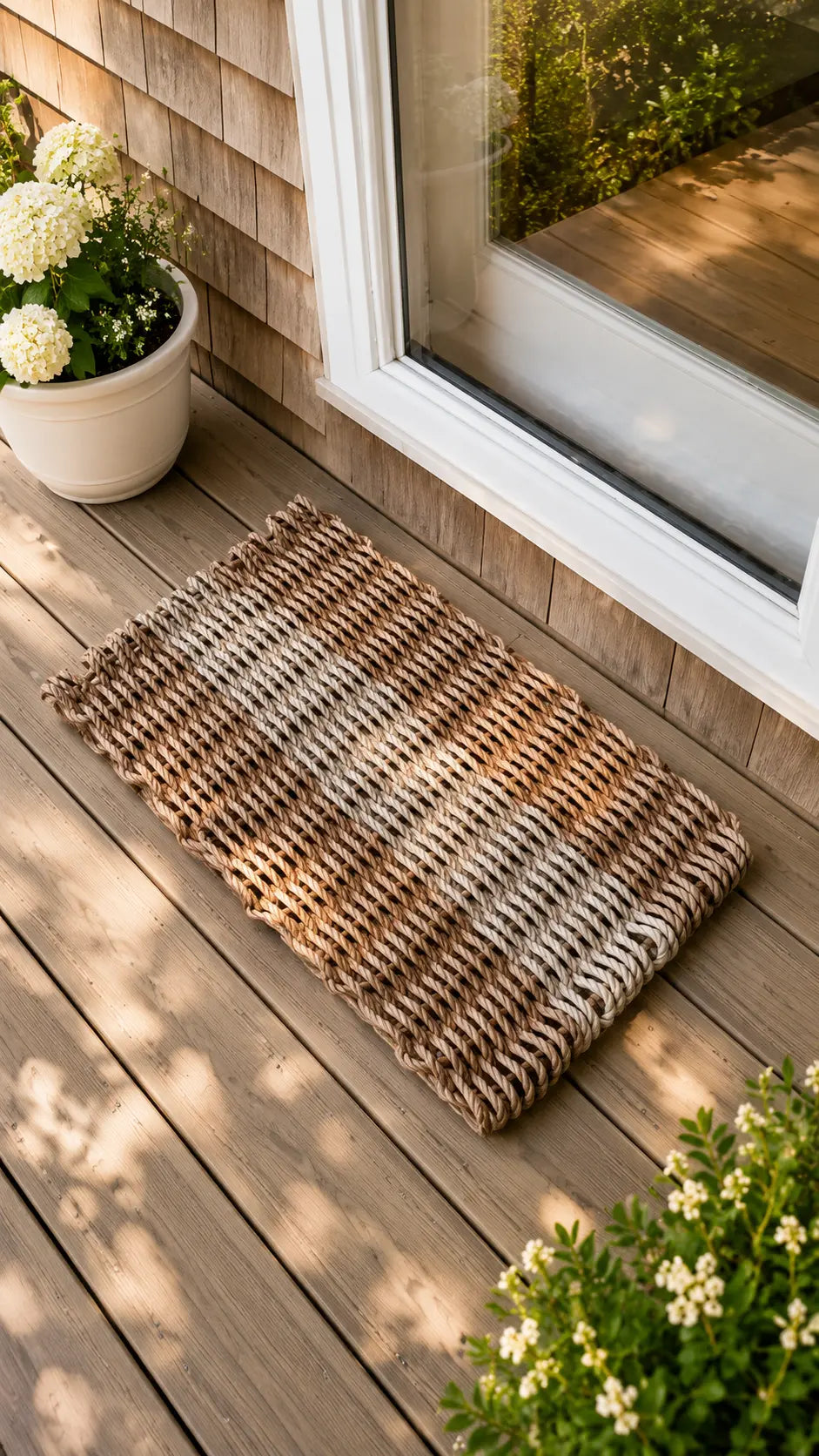 Lobster Rope Mat Brown and Tan, Natural Color
