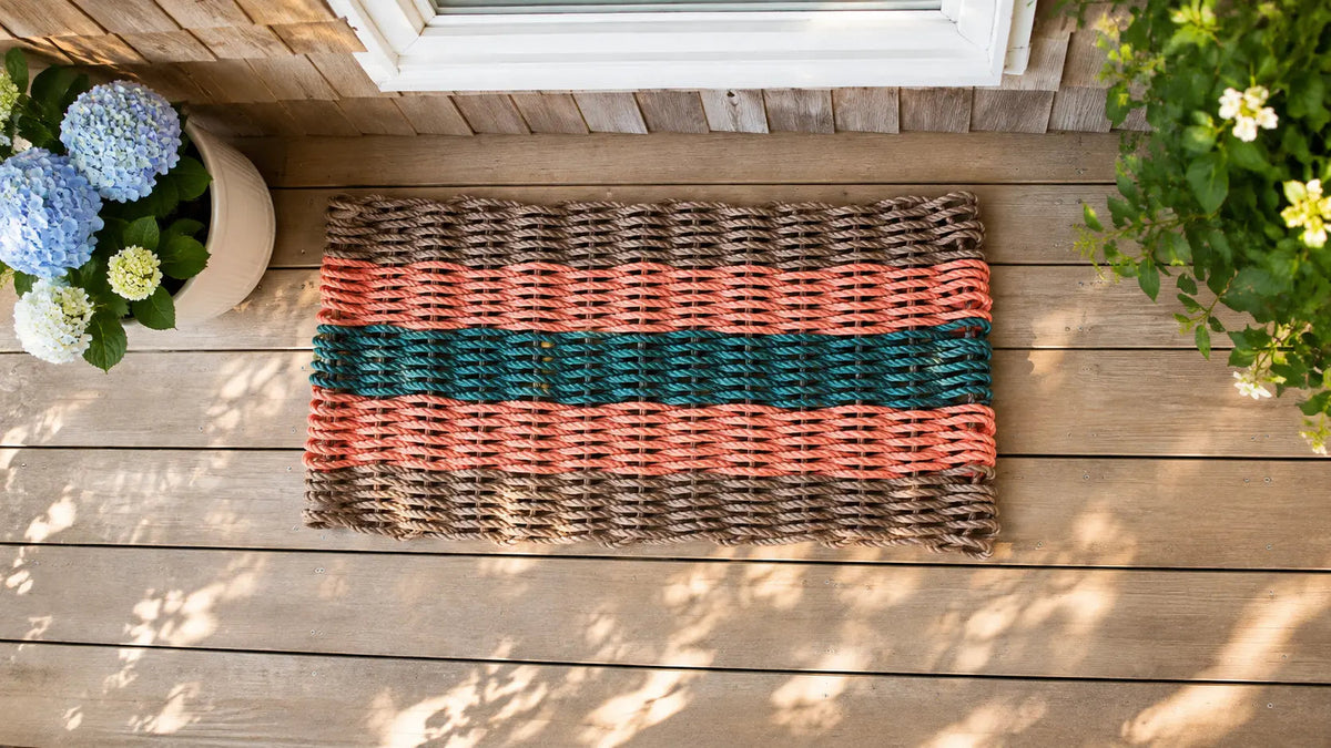 Brown, Orange, and Hunter Green Lobster Rope Door Mat