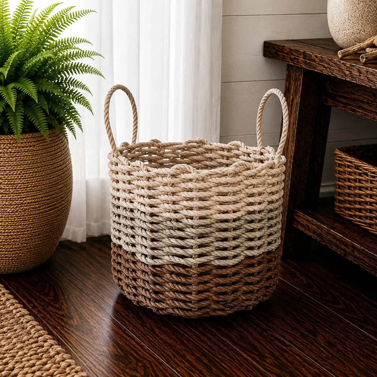 Brown, Tan, Light Tan Ombre Rope Basket