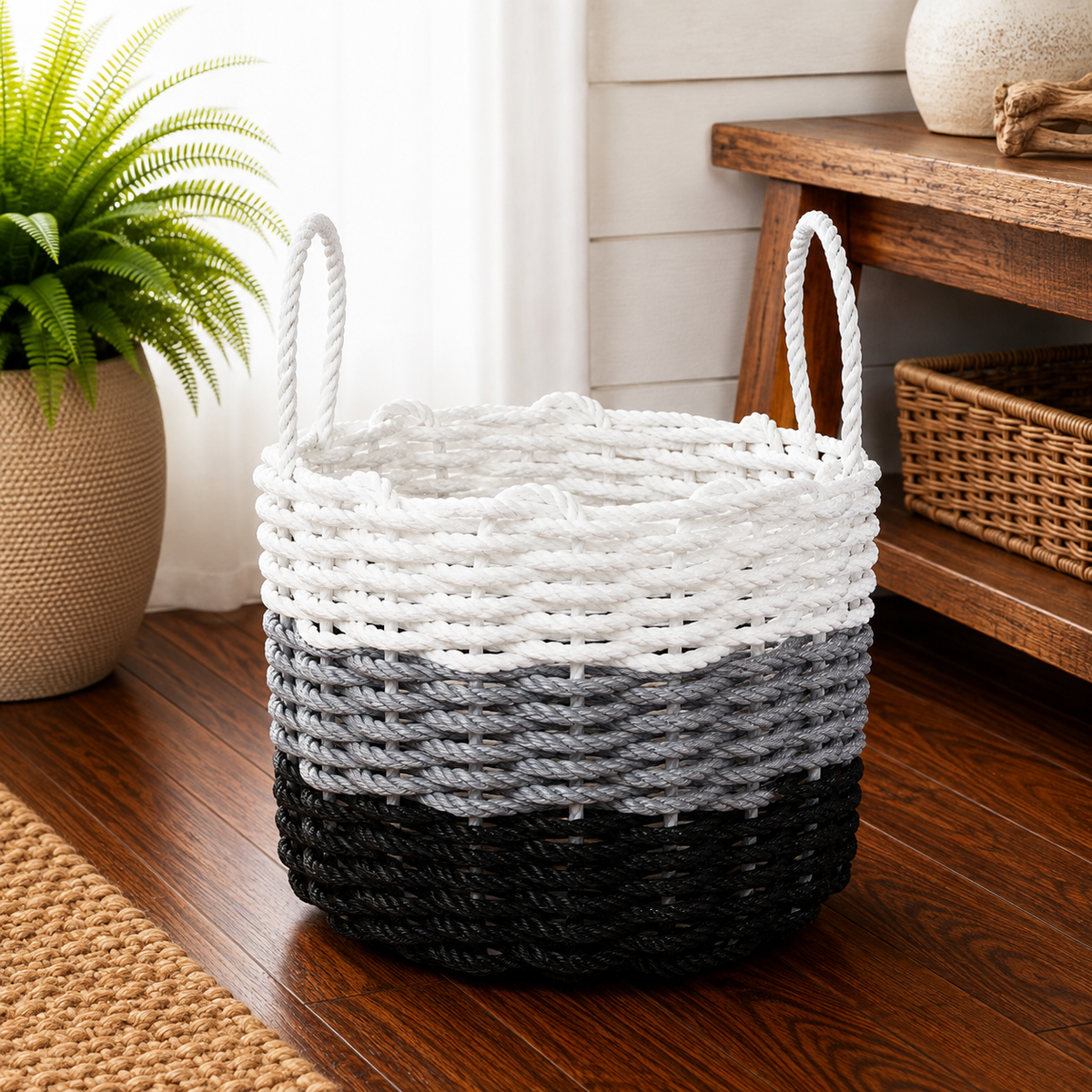 Lobster Rope Storage Basket, Black Gray White Ombre