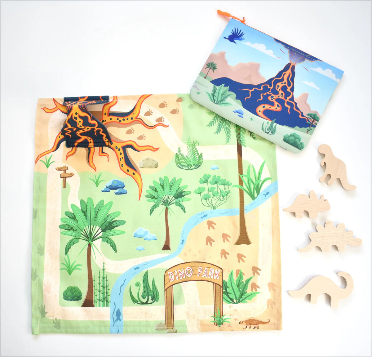 Dinosaur Play Mat & Travel Toy Pouch for Toddler Road Trips
