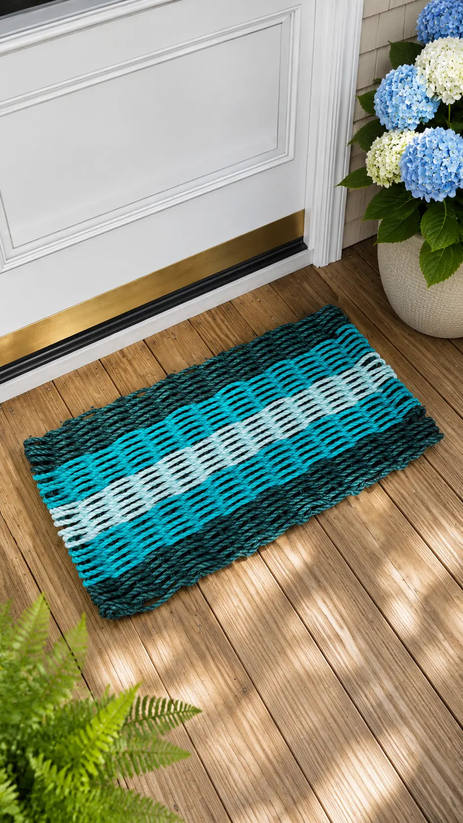 Lobster Rope Mat  Hunter Green, Teal and SeaFoam