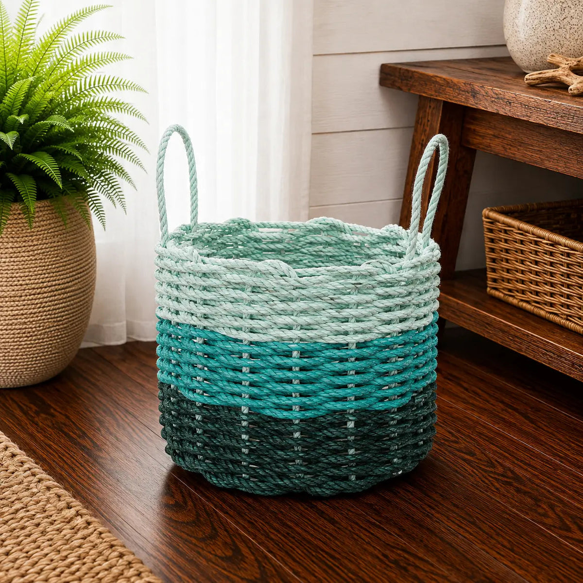 Lobster Rope Storage Basket Hunter Green, Teal, Seafoam